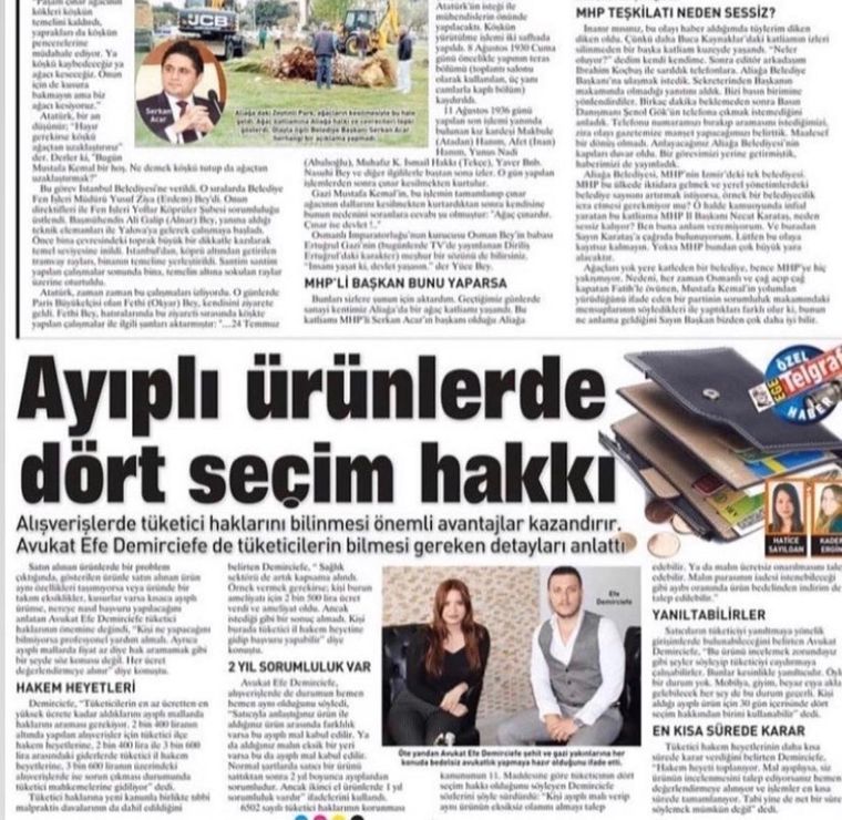 Ege Telgraf gazetesinde yayımlanan haber: Ayıplı üründe tüketicinin dört seçimlik hakkı